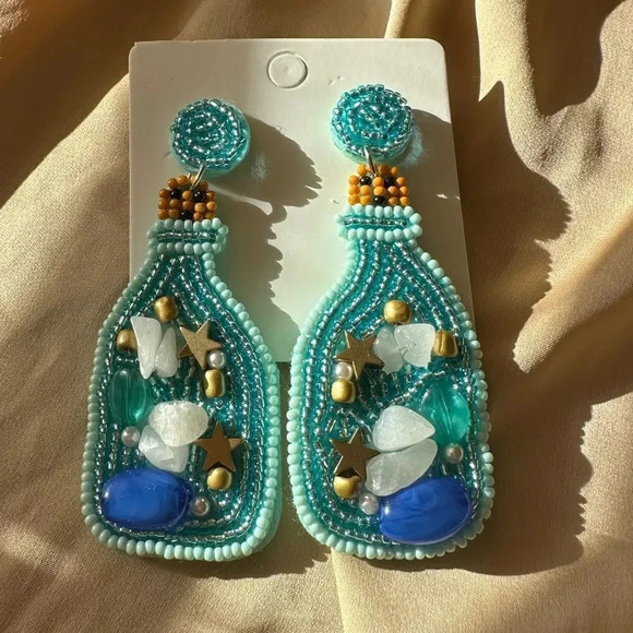 Blue Drift Ocean Bottle Earrings - Picture 4 of 9